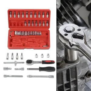 46 Pieces 1/4 inch Drive Socket Ratchet Wrench Set, with Bit Socket Set Metric and Extension Bar for Auto Repairing and Household, with Storage Case ktctools Multifunctional toolbox tool kit Impact Set with Lug Nut Flips