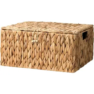 Large Hyacinth Baskets for Organizing, Wicker Basket with Lid for Shelves, Basket with Lid and-in Handles, 1 Pack