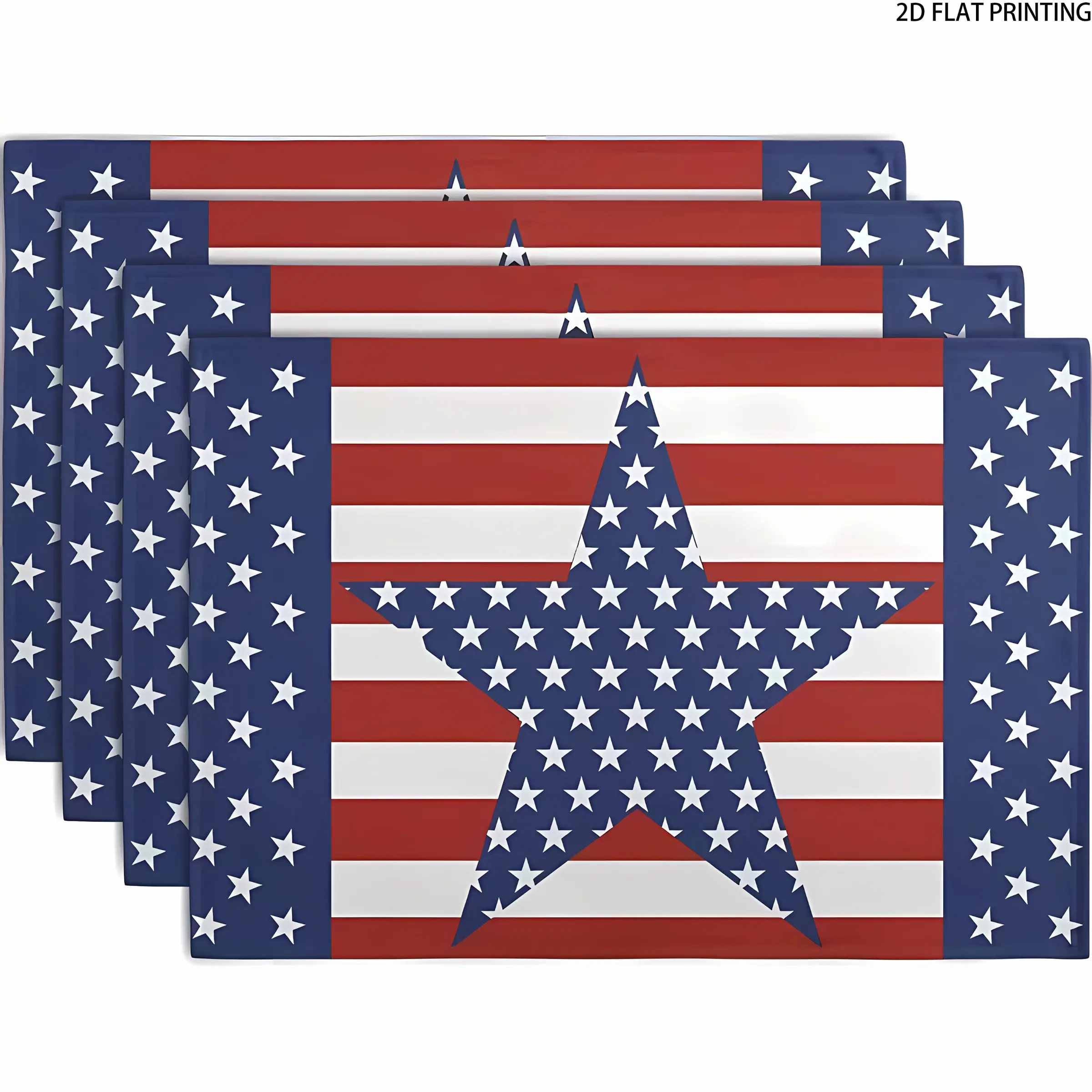 2D flat printing, Modern Aesthetic, 2/4/6/8 pieces set, April 7th patriotic striped constellation placemat, Independence Day commemorative placemat, 12x18 inch red, white and blue star dining table mat, Table Placemats, used for home party decoration