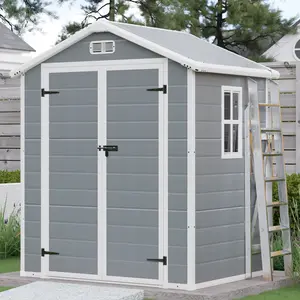 AMERLIFE Outdoor Storage Shed with Built-in Stainless Steel, Resin Shed with Window&Lockable Door for Backyard Storage&Tool Storage