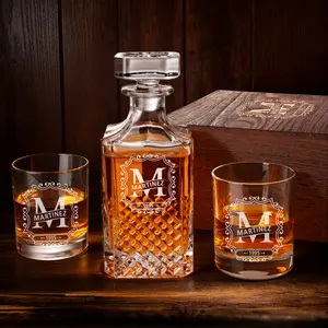 Personalized Engraved Whiskey Decanter Set of 3– Custom Name & Year | Gift for Him, Dad, Husband | Premium Bar Set