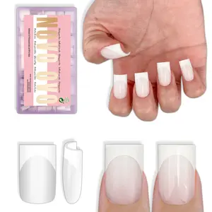 NOVO OVO Short Sharp Square White French Tip Nail Tips Press on MILKY WHITE, Need Builder Gel Top Coat Nail Glue, Soft Gel Fake Nail Extension, Full Cover False Nails for Salon DIY x 15 Sizes 240 pcs