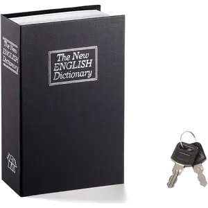 Book Safe with Key Lock - Home or Office Hidden Dictionary Diversion Safe, Metal Storage Box for Cash, Jewelry, and Valuables (Black)