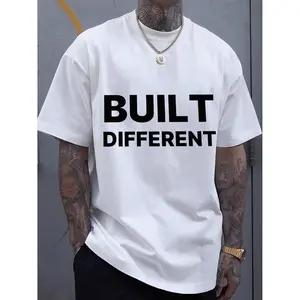 BUILT DIFFERENT Oversized White T-Shirt for Men - Comfortable and Stylish Tee with Bold Black Text Design, Perfect for Everyday Wear and Casual Outings