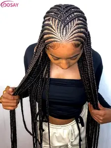 DOSAY 36Inch Handmade Synthetic Cornrow Braided Wigs Full Lace Fulani Braids Wig Goddess Knotless Box Braided Lace Wig For Black Women