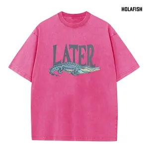 Holafish Acid Washed Shirt Later Print Casual Graphic Tee Half Short Sleeves Crew Neck Summer Comfortable Cotton Top for Women - Fit Everyday