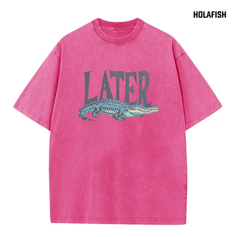 Holafish Women's Acid Washed Bold Letter Print Tee - Casual Comfortable Cotton Crew Neck H-Type Short Sleeve Basics Top, Relaxed Unisex Fit, Foldable, Cool Airy, 3XL, for Everyday All Seasons Wear