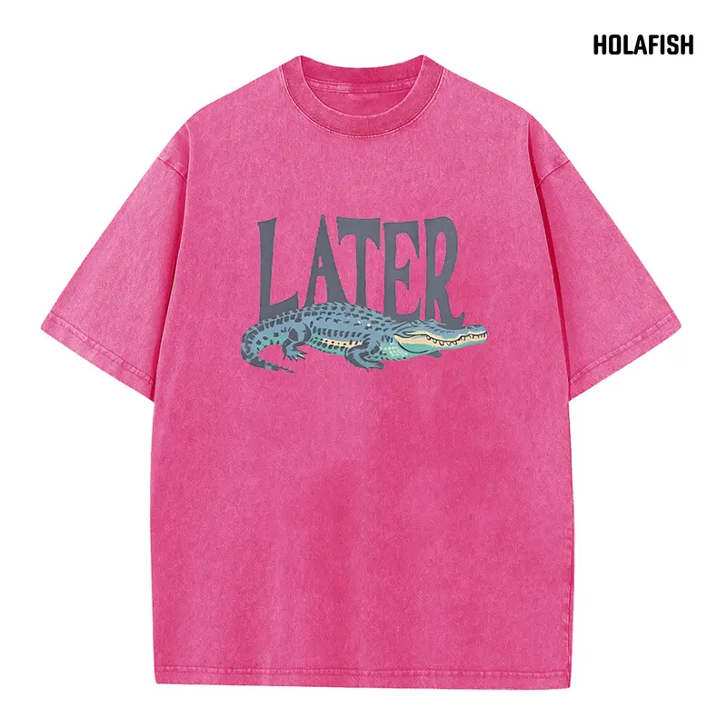 Holafish Women's Acid Washed Bold Letter Print Tee - Casual Comfortable Cotton Crew Neck H-Type Short Sleeve Basics Top, Relaxed Unisex Fit, Foldable, Cool Airy, 3XL, for Everyday All Seasons Wear