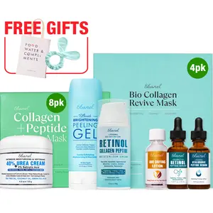 Ebanel 8-Pc Intense Hydration Face & Body Care Kit with Collagen Peptide Infusion Mask Retinol Collagen Cream Hyaluronic & Peptide Serums Peeling Gel Urea Cream & Free Gifts
