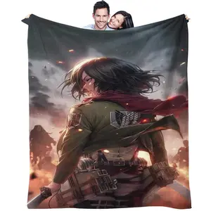 Attack on Titan Pattern Blanket, All-Season Use, Suitable for Bed Sofa Car Room Decor, Perfect Gift, Single-Sided Print Blanket