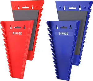 Pinoze 4-Piece Magnetic Wrench Organizer, 48-Slot Wrench Rack Tool Trays, Durable ABS Wrench Holder for Tool Box Drawer Chest, SAE (1/4" to 1-1/16") & Metric (6 to 24mm), Red/Blue