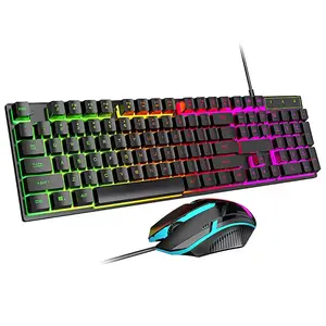 Rainbow LED Wired Gaming Keyboard and Mouse Combo Set Multi-Color Backlit Mouse