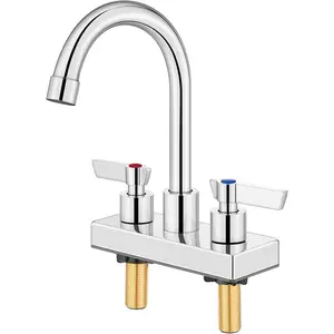 Bar Sink Faucet 4 Inch Center 2 Hole Deck Mount Dual Handles for Sink Prep Commercial Utility Laundry Kitchen Polished Chrome