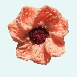 Peach Bloom Hair Tie – Handmade Crochet Flower Scrunchie | Soft Peach Petals + Sparkly Red or Warm Brown Center | Cute Hair Accessory | Summer Style | Cottagecore | Stretchy & Lightweight | Custom Colors | Gift for Her! Seaside Sunday