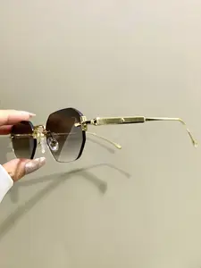 High End Fashionable Classic Retro Eyewear, Frameless Polygonal Decorative Glasses for Men and Women, Metal Frame Legs Eyeglasses