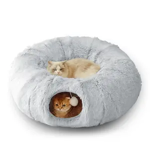 Cat Tunnel Bed with Mat, Soft Plush Cat Bed, Kitten Bed, Full Moon Shape, Shaped Beds, Suitable for All Seasons, Pet Supplies for Small Pets