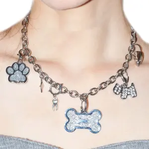 Dog Bone Tassels Pendant Necklace Gothic Choker Y2k Jewelry Clavicle Chain