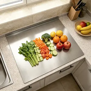 2 Sizes (30x30cm & 40x50cm) Folded Edge Stainless Steel Cutting Board, Food-Grade Anti-Spill Chopping Board, Scratch-Resistant & Easy-Clean Board for Kitchen Prep, Meat Chopping & Baking