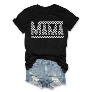 Women's Letter & Checkerboard Print Round Neck Tee, Trendy Casual Short Sleeve T-shirt for Daily Wear, Ladies All Seasons Outfit