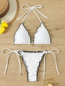 Bikini Set, Halter Top and Triangle Pants, Two-Piece Swimsuit, Summer Fashion Beachwear, Stylish Swimwear for Women, Triangle Bathing Suit