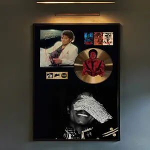 Michael Jackson Gold Vinyl Record Art Poster Print - King of Pop Tribute Wall Decor - Handmade Style LP Disc Display Graphic - Music Lover Aesthetic Art (Unframed)