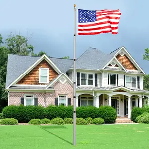 fathersdaygift VEVOR 30FT Telescoping Flag pole Kit, Heavy Duty Aluminum Alloy in Ground Flag Poles for Outside, 3 Display Modes Flagpole with 3x5 American Flag, Professional Accessories, Silver