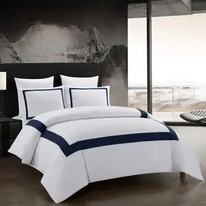 Duvet Cover Set - Hotel Collection Navy Blue Line  Microfiber Bedding, 3 count with Pillowcase, Soft Breathable with Zipper Closure, Lightweight -Season, Comforter Not Included