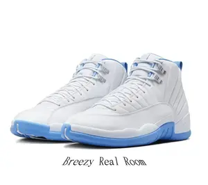 White & University Blue Leather High-Top Basketball Sneakers | Retro Chunky Streetwear Shoes with All-Over White Upper & Blue Sole