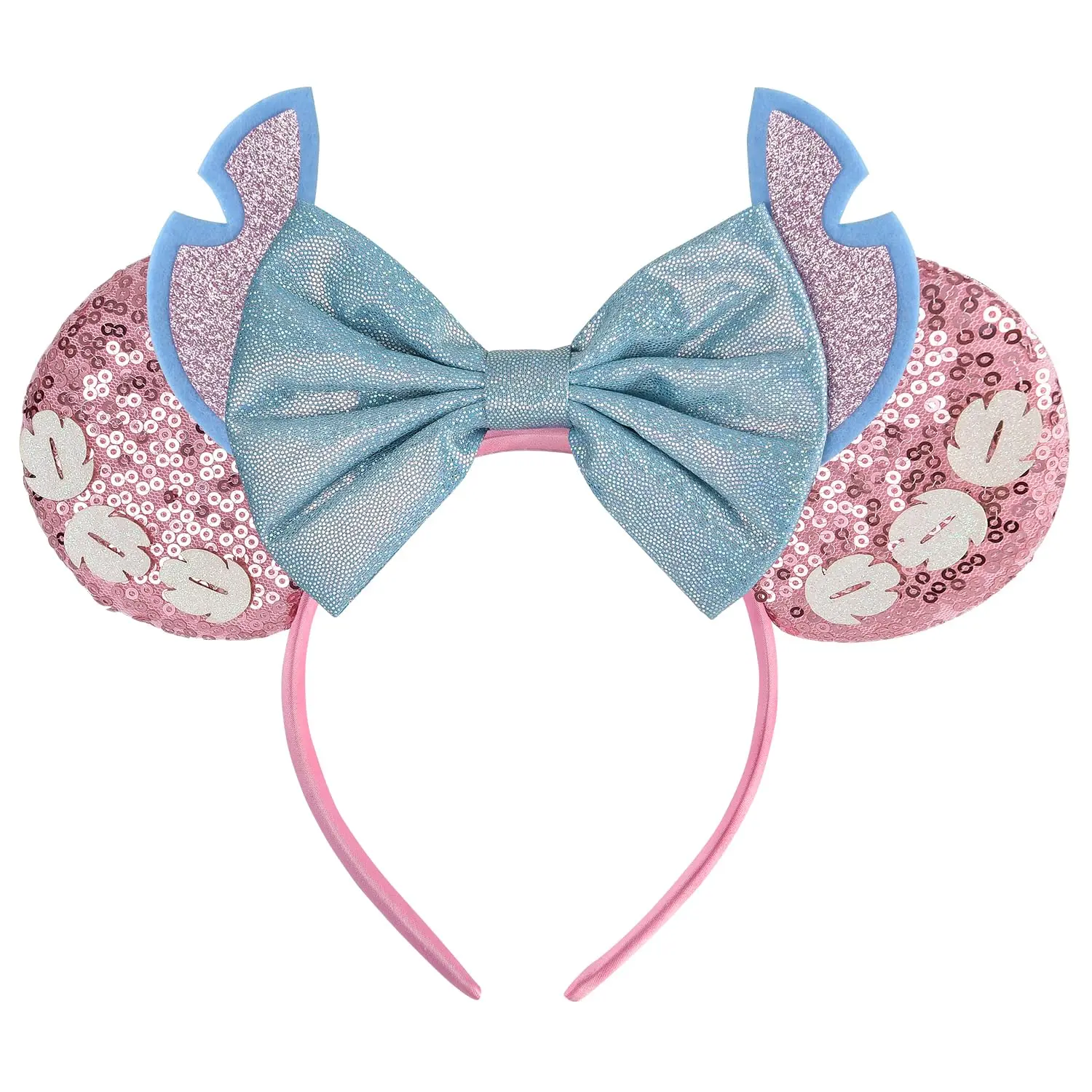 Pink Stitch Headband, Minnie Ears, for Women Girls, One Size, Plastic, Nylon, Hairband, Unisex, 1 CountGift.