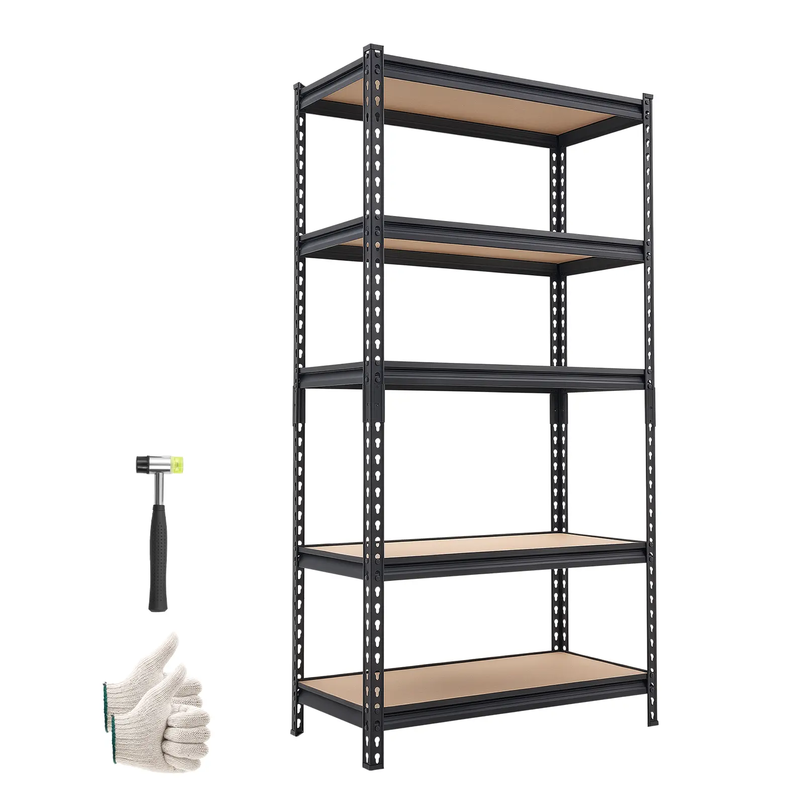 VEVOR Expandable Sturdy Carbon Steel Storage Rack Set - 5-Layer Adjustable Shelf Rack with Gourd Slots, Rubber Universal Snap-In Upright Connector, 2000lbs Capacity, 32.36in W x 16.34in D x 62.76in H, Space-Saving Organizer for Garage, Kitchen
