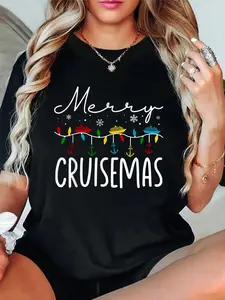 100% Cotton T shirts Merry Cruisemas Christmas Family Cruisin Funny Cruise Lover T-Shirt Breathable & Comfort Fit Tee Women,Short Sleeve Crew Neck Top for All Seasons,Graphic Tees Women Tops