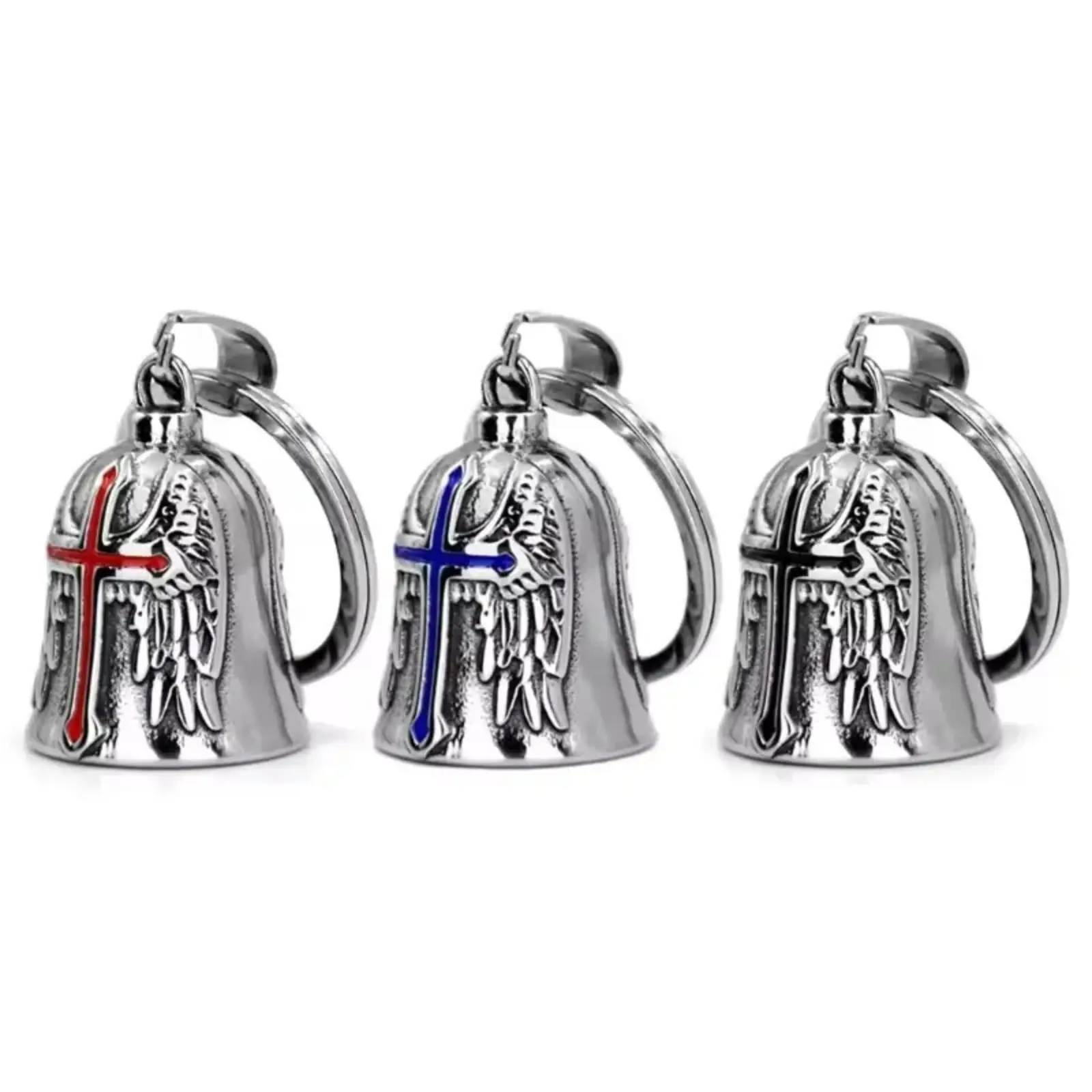 3 Motorcycle Bells - Punk Guardian Angel Wing Design, Biker Luck Charm, Decorative Bag Accessory for Sports & Outdoor Enthusiasts, Aesthetic, Functional, Stylish Accessories, Decorative And Functional, 3‑Pieces Style