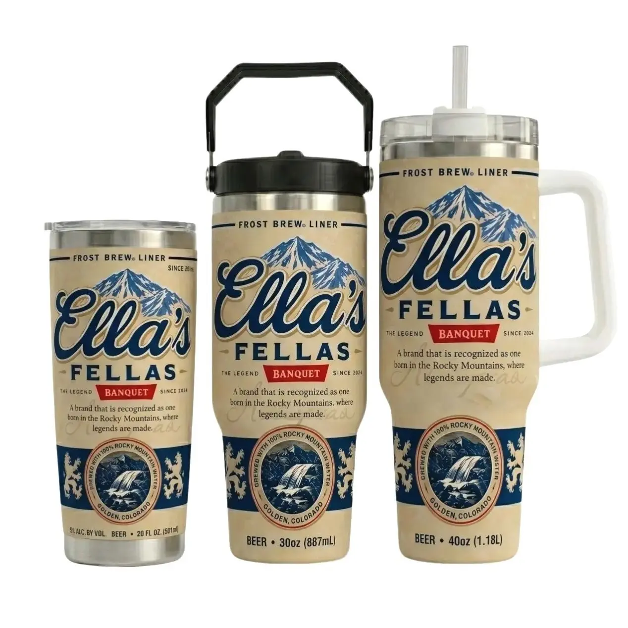 Ella’s Fellas Beer Can Tumbler, Custom Brewery Style Travel Mug, 20oz 30oz 40oz Insulated Tumbler, Beer Lover Gift, Stainless Steel Drinkware