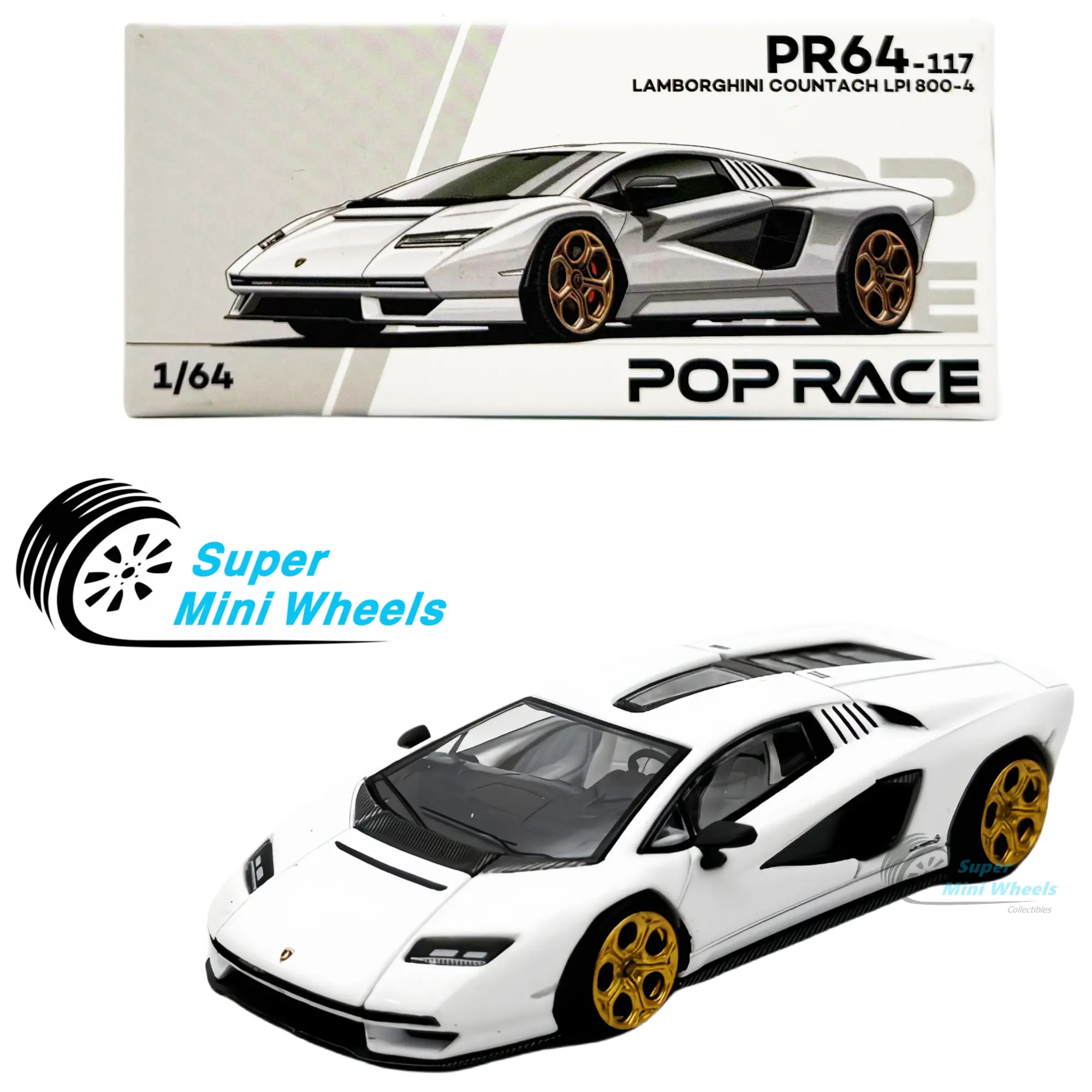 Pop Race 1:64 Lamborghini Countach LPI 800-4 White PR64-117