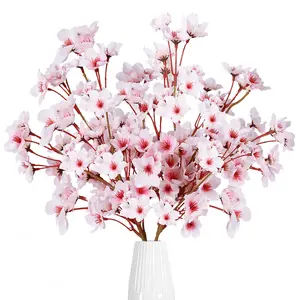 Artificial Cherry Blossom Flowers 4 Pcs Faux Cherry Blossom Stems Faux Silk Cherry Blossom Branches 15.7’’ Fake Peach Flowers for Vase Arrangements Home Wedding Table Decor (Pink)