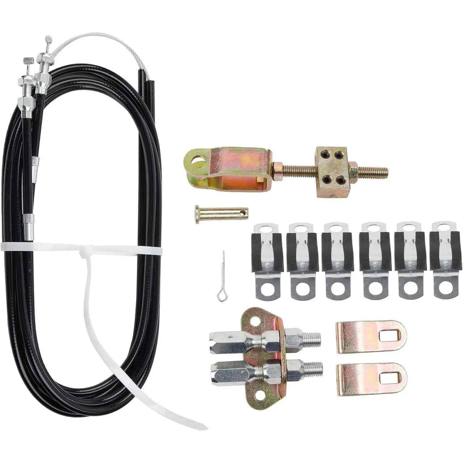 Dasbecan 330-9371 Universal Rear Disc/Drum Emergency Parking E-Brake Cable Complete Kit (1 Kit) with Braided Stainless Steel Hardware, 110in Cables, 97in Sheath, Double Fixing Screws, Clevises, Amazon Confirmed Fit, Replaces #140-14415-R