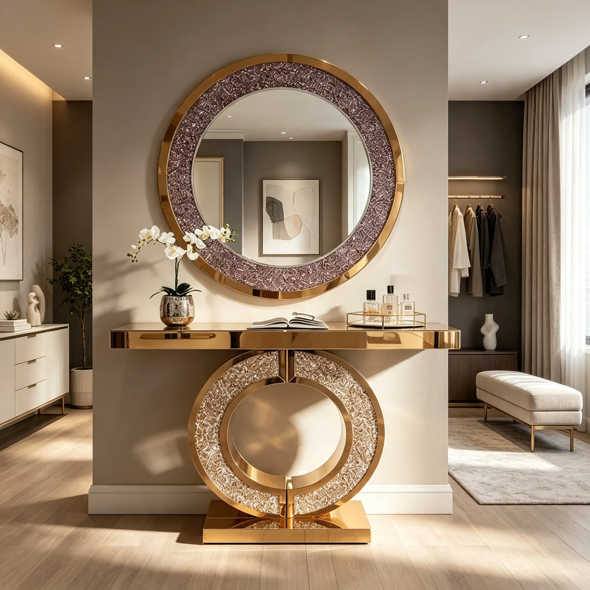 Mirrored Console Table with Diamond-Shaped Base, Beveled Edge Glass, Crystal-Inspired Sturdy Design, Modern Entryway Accent Furniture, Easy Assembly