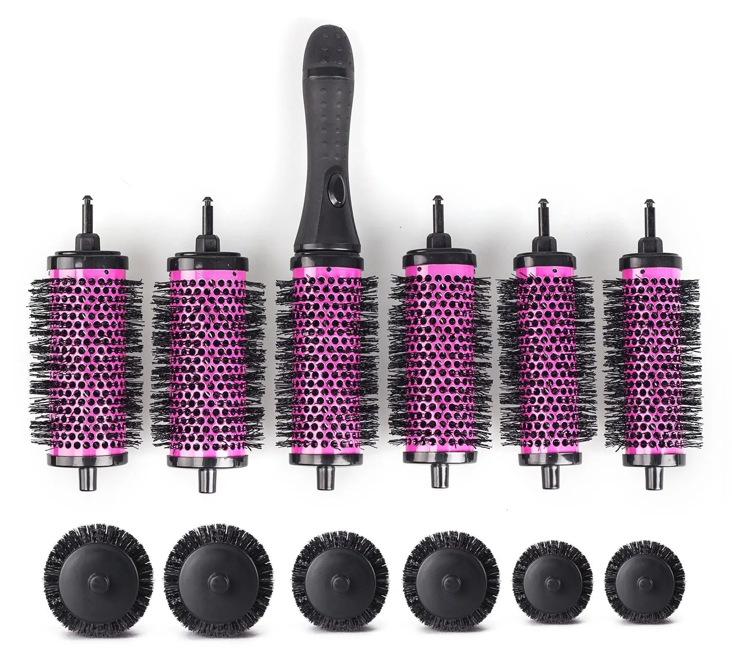 Brush Set with Detachable Barrels Round Styling Tool, 6 Barrels 1 Handle, Small Medium Large Haircare Heatless Lightweight Salon Storage