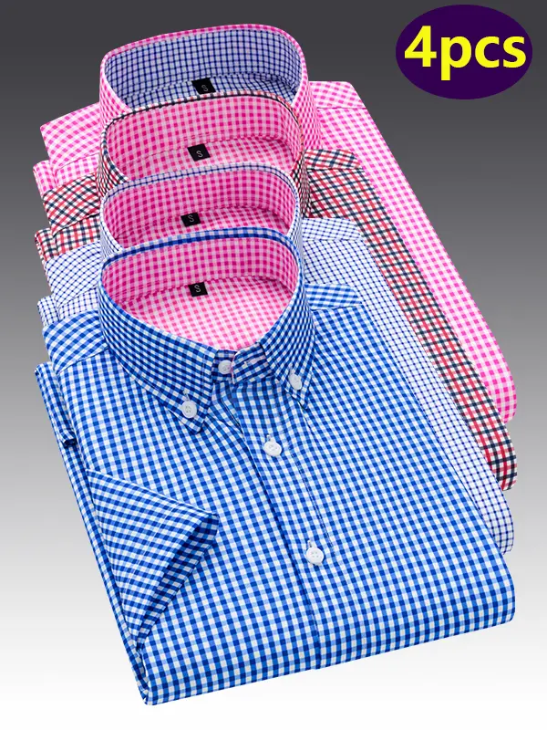 4-pack short-sleeve plaid shirts—wear them alone or layer them for work and vacations; versatile for multiple occasions. Comfortable to wear, easy to rotate through the set, solves outfit dilemmas.