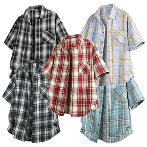 Checkered vintage shirt, new style short-sleeved summer thin jacket, loose and versatile half-sleeved top, casual shirt for men
