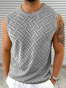 Men's Round Neck Sleeveless Eyelet Knit Top for Casual Wear