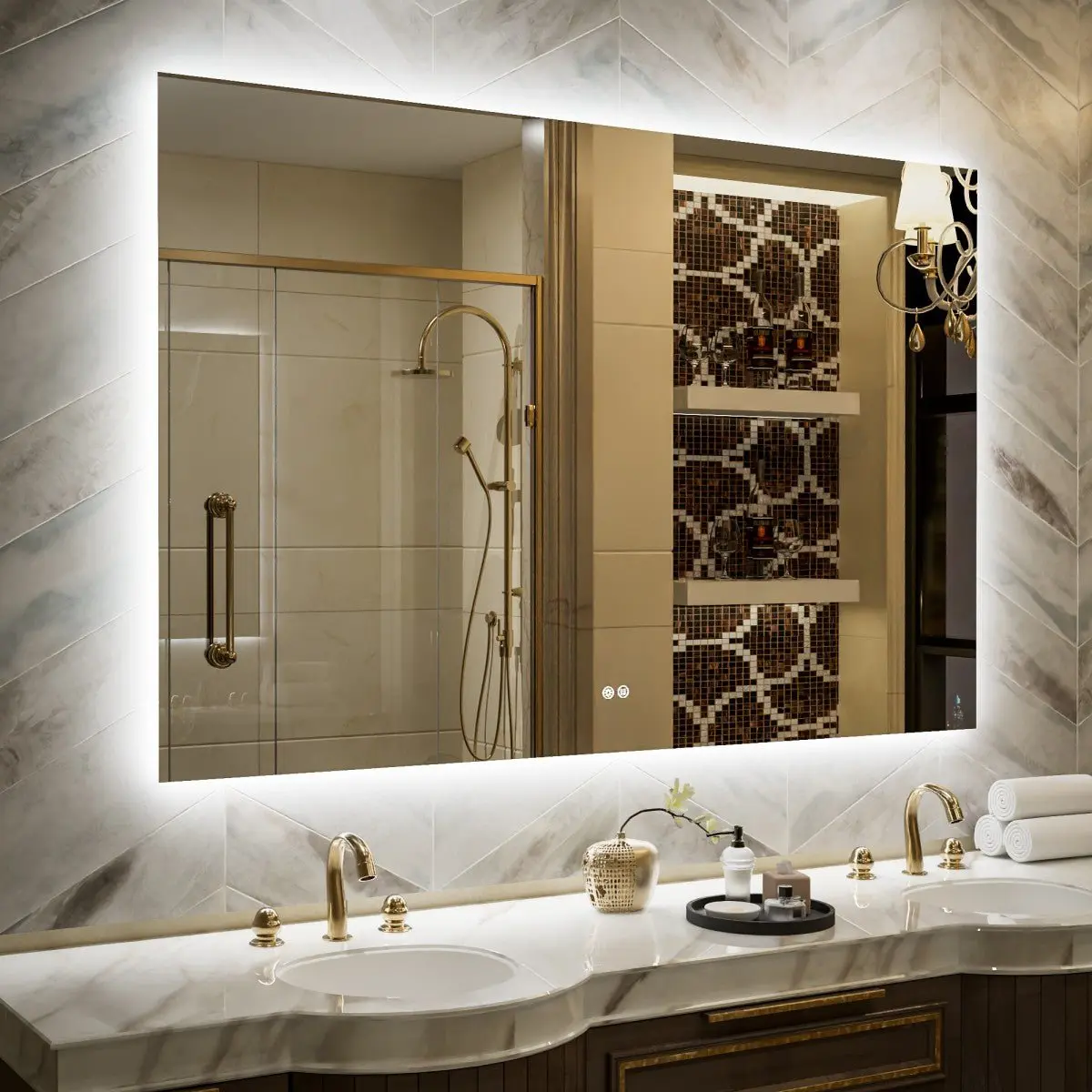 Navi LED Bathroom Mirror 60" x 40" with Backlit,Mirror with Lights Wall Mounted Anti Fog,Led Mirror for Bathroom,HD Tempered Glass,Shatter-Proof