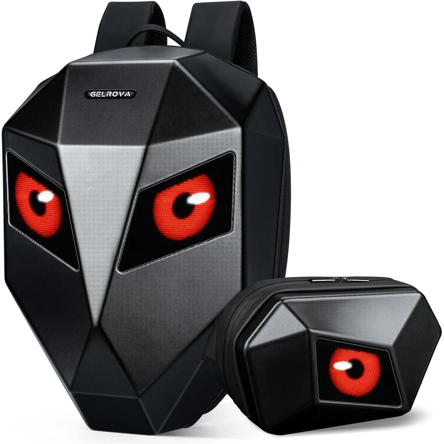Knight Hardshell Bicycle Backpack - 25L Expandable 2-in-1 Set with LED Evil Eye Crossbody Sling Bag, Black, for Cyclists, Holiday Athletic Basic Cute Functional Luggage Bag