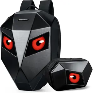 Gelrova Knight Expandable 25L Hardshell Cycling Backpack with Evil Eye LED Crossbody Sling Bag Black 2-in-1 Set Batteries Not Included