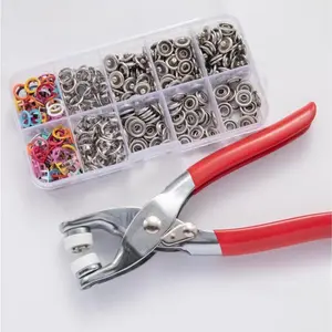 A Set Containing 100 Invisible Colored Metal Buttons and 1 Manual Pressure Pliers, Household Sewing Accessories for DIY Handmade Clothing and Hats, Button and Pliers Tool Kit, Seamless Sewing Tool Kit, and Sewing Supplies Handicrafts.