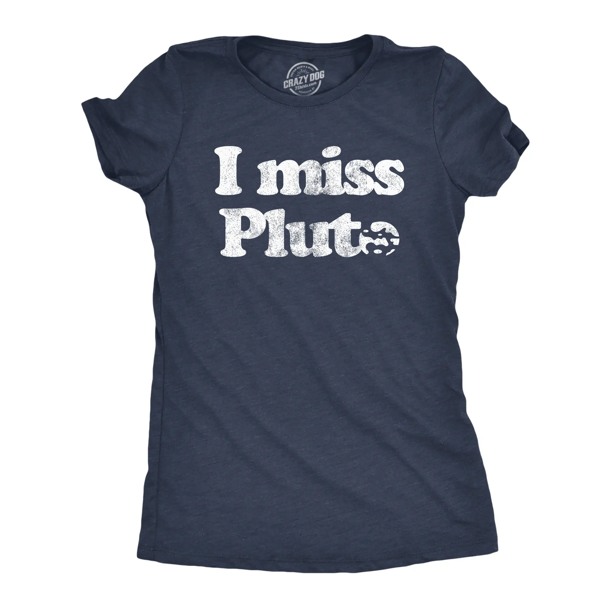 Womens I Miss Pluto T Shirt Funny Solar System Science Planets Graphic Novelty Tee Funny Womens T Shirts Cute Vintage Fashion Casual Ladies T-Shirt Gift Funny Space Top Women's Novelty Tees Navy