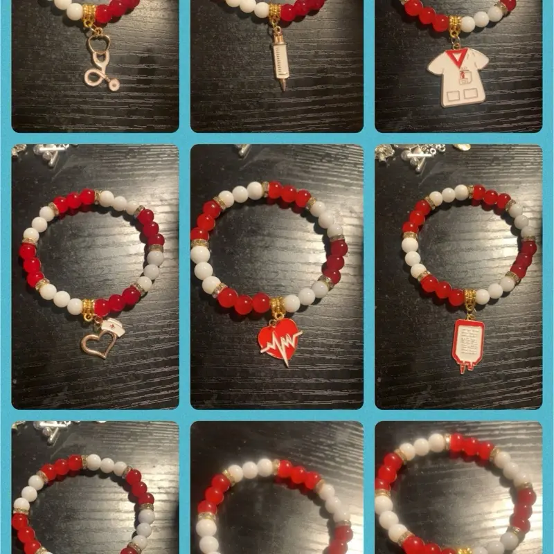Medical Charmed Beaded Bracelet - 8mm Beads, Durable & Lightweight Design, Suitable for Doctors, Nurses, RNs, and CNAs, Versatile Accessory