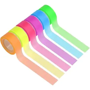 NEWEST 6 Rolls Highlighter Tapes Removable Fluorescent Tapes Transparent Marking Sticker for Teachers Students Reading 32 ft Per Roll Neon