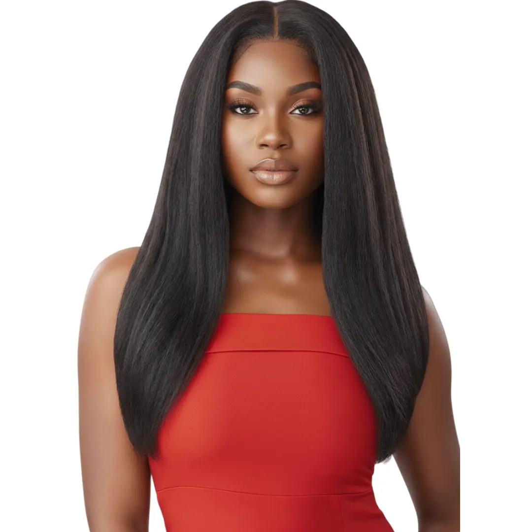 Summervibes Straight Yaki  Wig Synthetic  Hair Glueless Wigs  Middle Part 18inch Silk and Bouncy Wig 180% Density for Women Daily Use