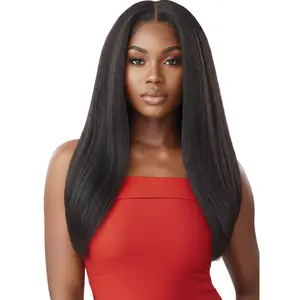 Straight Yaki  Wig Synthetic  Hair Glueless Wigs  Middle Part 18inch Silk and Bouncy Wig 180% Density for Women Daily Use